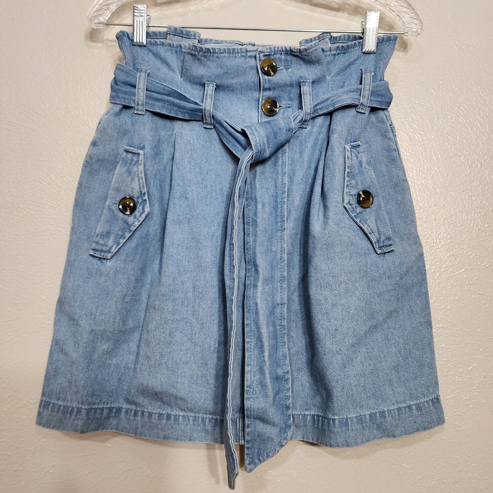 Womens High Rise Halifax Wash Denim Mini Skirt Who What Wear Size 4 Paper Bag‎